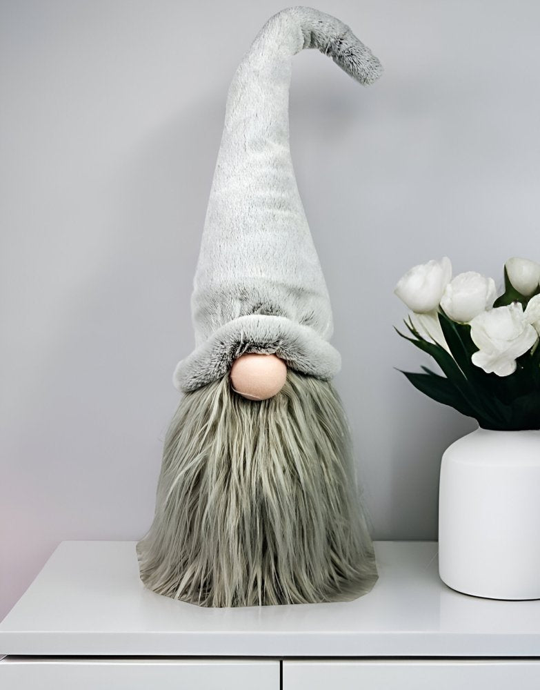 30" Groovy Grey with Pointy Hat Fabric Sitting Gnome Sculpture HomeRoots