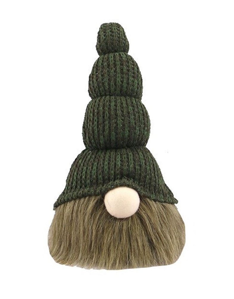 14" Green Chunky Knit Hat Fabric Sitting Gnome Sculpture HomeRoots