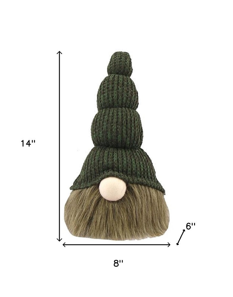 14" Green Chunky Knit Hat Fabric Sitting Gnome Sculpture HomeRoots