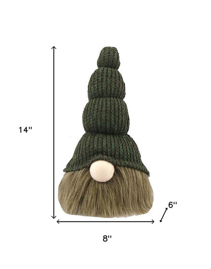 14" Green Chunky Knit Hat Fabric Sitting Gnome Sculpture HomeRoots