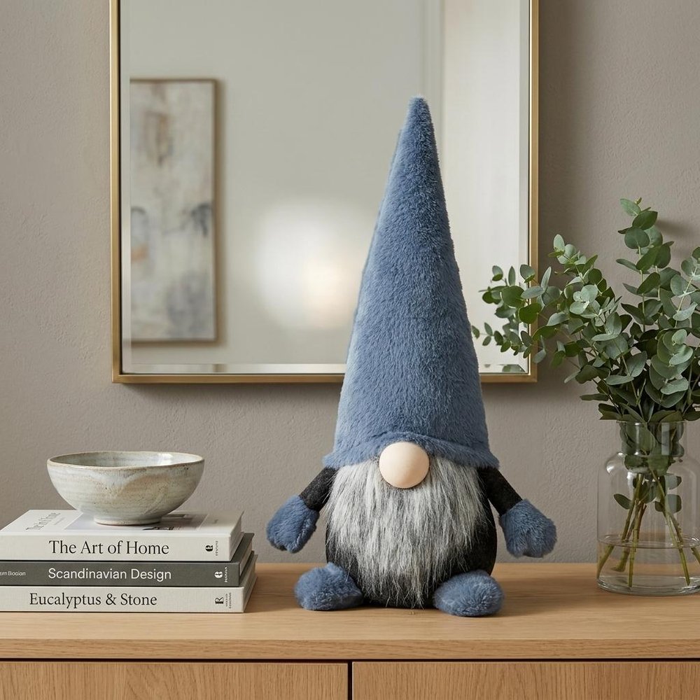 18" Slate Blue And Gray Fabric Standing Gnome Sculpture HomeRoots