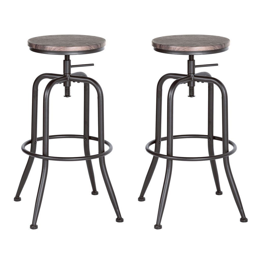 Set of Two Brown And Black Solid Wood And Steel Backless Counter Height Swivel Bar Chairs HomeRoots