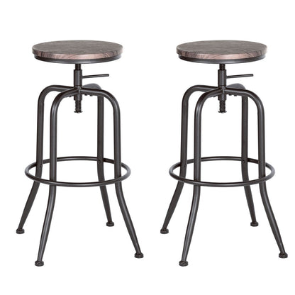 Set of Two Brown And Black Solid Wood And Steel Backless Counter Height Swivel Bar Chairs HomeRoots