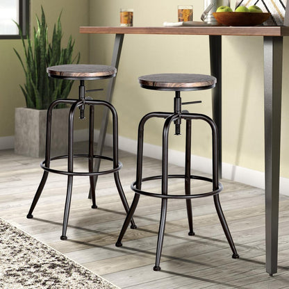 Set of Two Brown And Black Solid Wood And Steel Backless Counter Height Swivel Bar Chairs HomeRoots