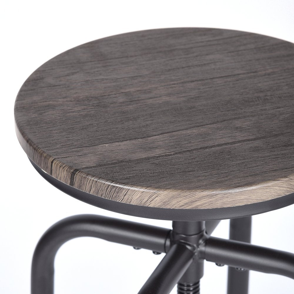 Set of Two Brown And Black Solid Wood And Steel Swivel Backless Counter Height Bar Chairs HomeRoots