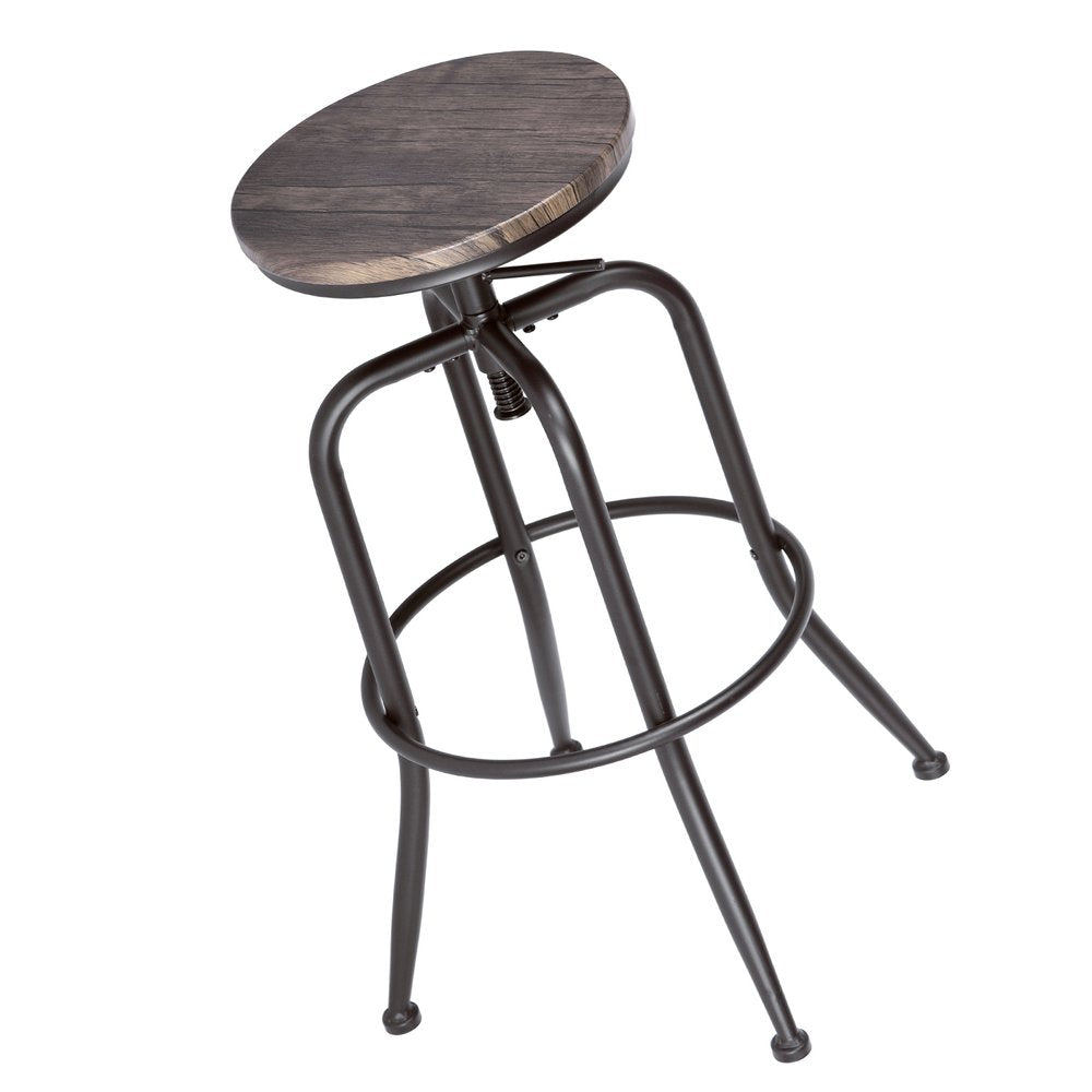 Set of Two Brown And Black Solid Wood And Steel Swivel Backless Counter Height Bar Chairs HomeRoots