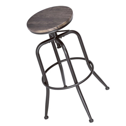 Set of Two Brown And Black Solid Wood And Steel Swivel Backless Counter Height Bar Chairs HomeRoots