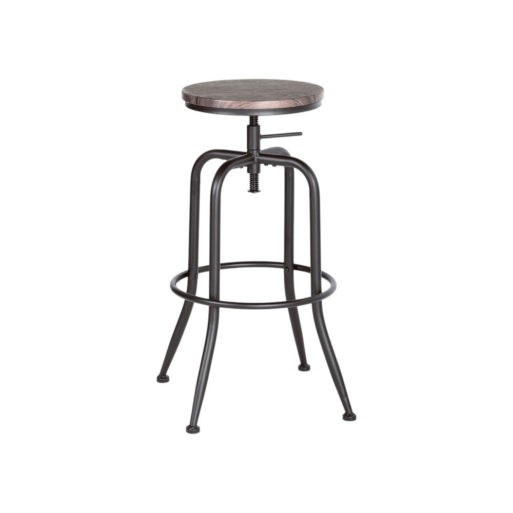 Set of Two Brown And Black Solid Wood And Steel Swivel Backless Counter Height Bar Chairs HomeRoots