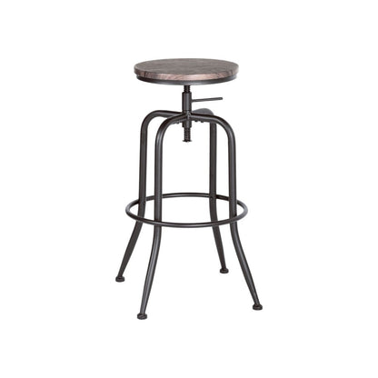 Set of Two Brown And Black Solid Wood And Steel Swivel Backless Counter Height Bar Chairs HomeRoots