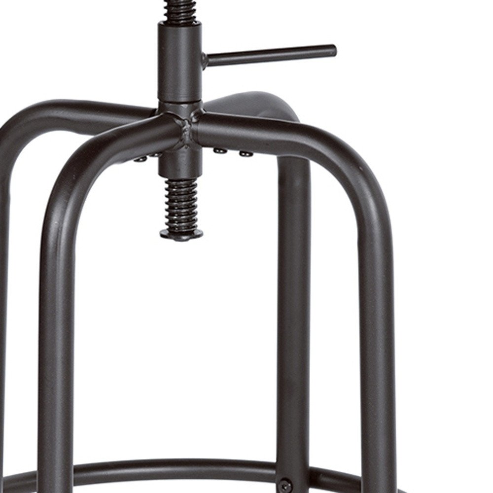 Set of Two Brown And Black Solid Wood And Steel Swivel Backless Counter Height Bar Chairs HomeRoots