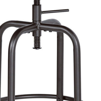 Set of Two Brown And Black Solid Wood And Steel Swivel Backless Counter Height Bar Chairs HomeRoots