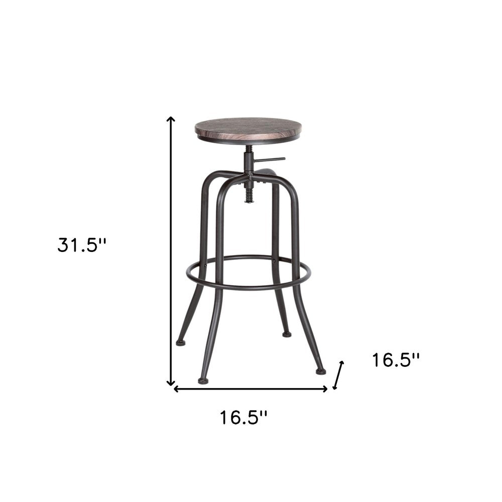 Set of Two Brown And Black Solid Wood And Steel Swivel Backless Counter Height Bar Chairs HomeRoots