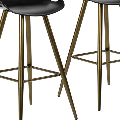 Set of Two 28" Black And Bronze Steel Low Back Counter Height Bar Chairs