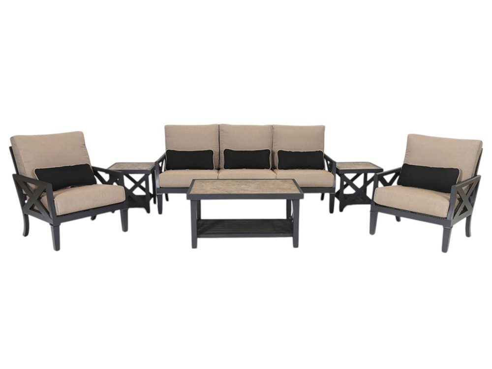 Six Piece Gray Metal Sectional Seating Group With Table — view 6