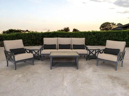 Six Piece Gray Metal Sectional Seating Group With Table HomeRoots