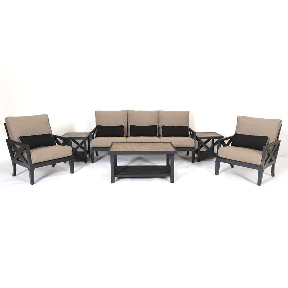 Six Piece Gray Metal Sectional Seating Group With Table — view 8