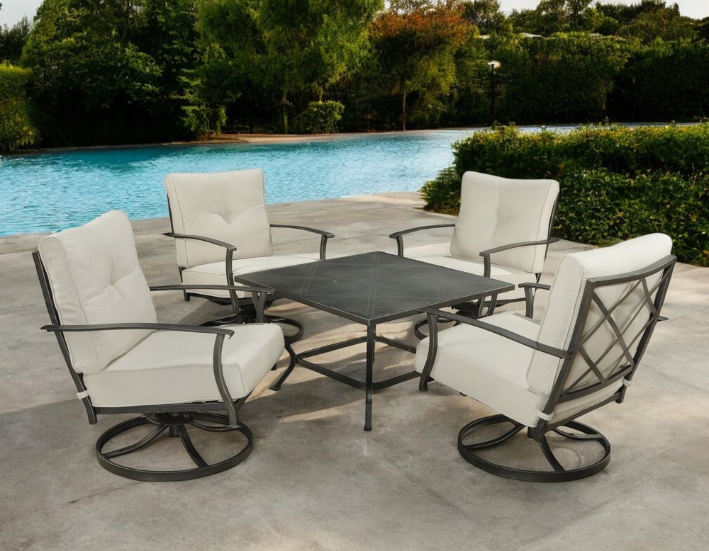 Five Piece Black and Gray Metal Outdoor Patio Set With Table HomeRoots