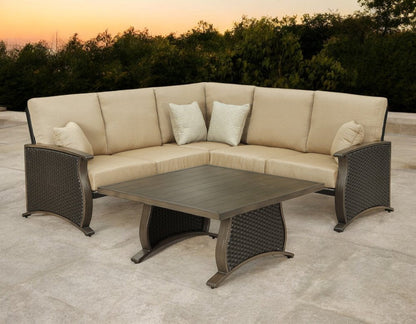 Two Piece Brown and Tan Metal Sectional Seating Group With Table HomeRoots