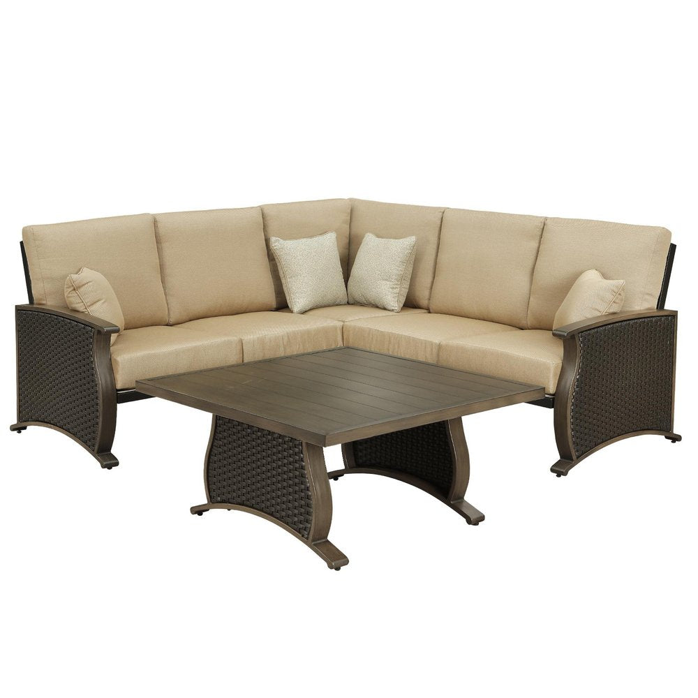 Two Piece Brown and Tan Metal Sectional Seating Group With Table HomeRoots