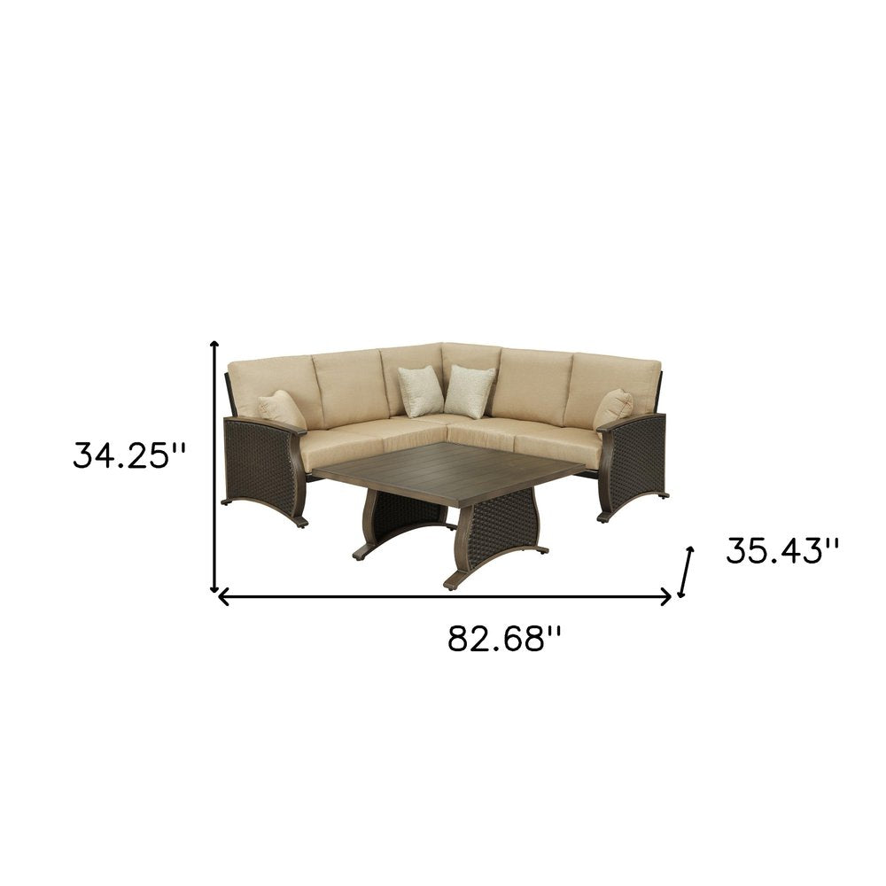Two Piece Brown and Tan Metal Sectional Seating Group With Table HomeRoots