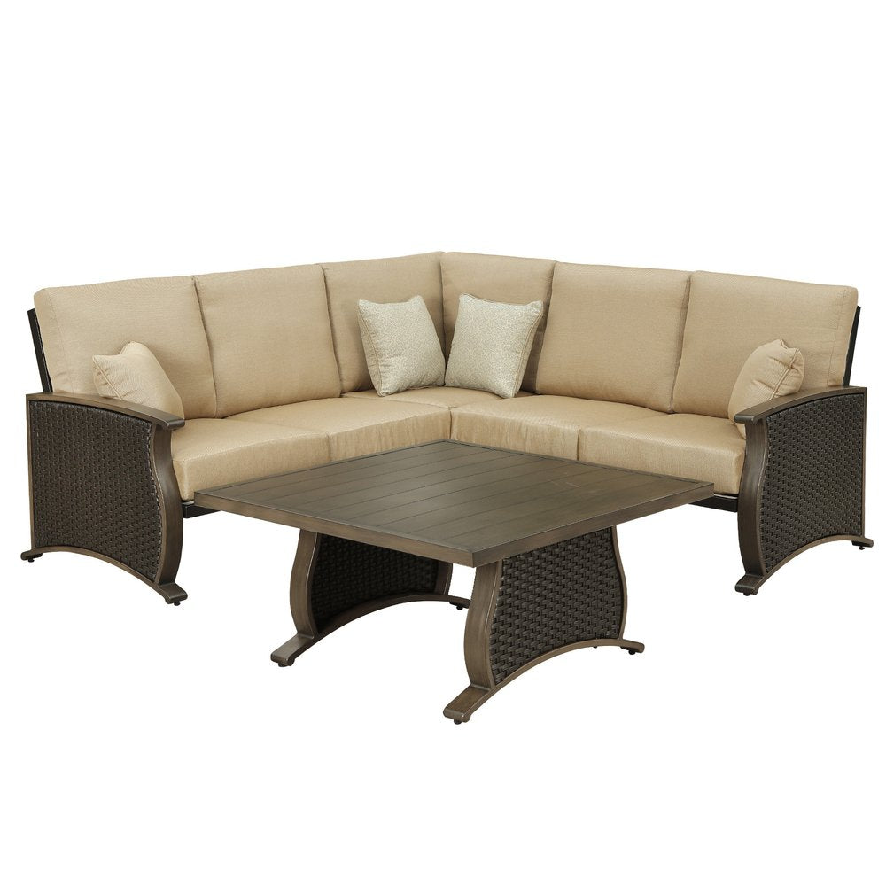 Two Piece Brown and Tan Metal Sectional Seating Group With Table — view 2