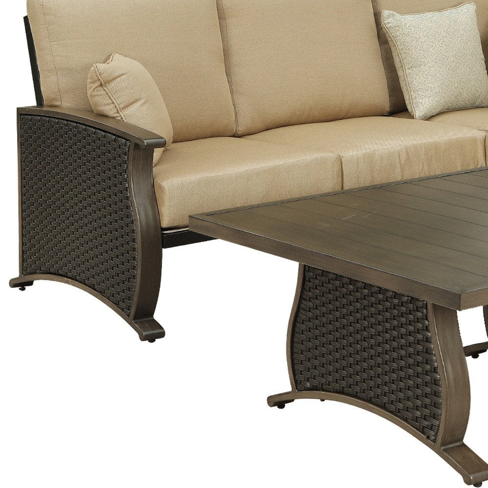 Two Piece Brown and Tan Metal Sectional Seating Group With Table HomeRoots
