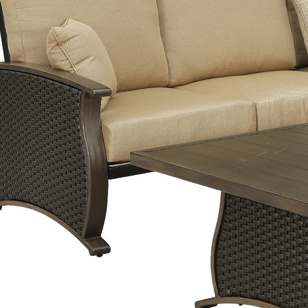 Two Piece Brown and Tan Metal Sectional Seating Group With Table HomeRoots