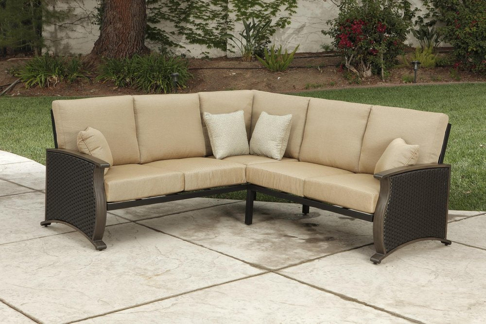 Two Piece Brown and Tan Metal Sectional Seating Group With Table HomeRoots