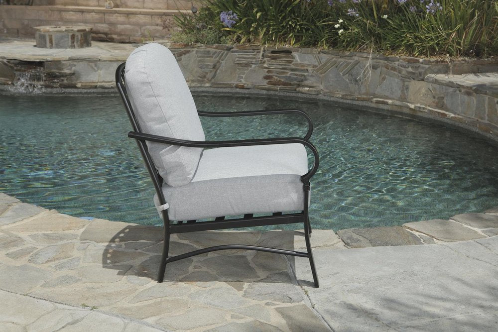 Four Piece Black and Light Gray Metal Outdoor Patio Set With Table — view 11