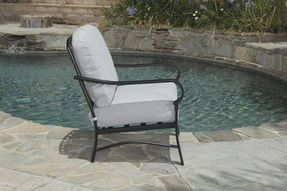 Four Piece Black and Light Gray Metal Outdoor Patio Set With Table HomeRoots