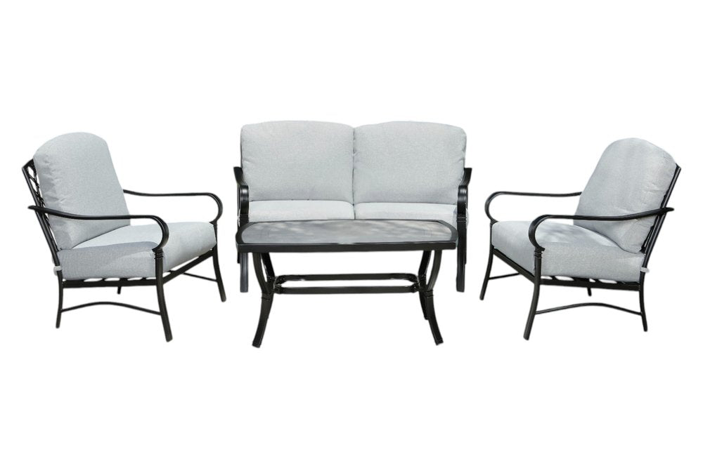 Four Piece Black and Light Gray Metal Outdoor Patio Set With Table HomeRoots