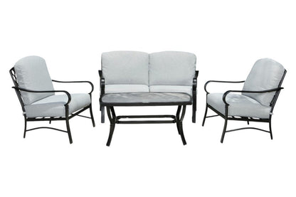 Four Piece Black and Light Gray Metal Outdoor Patio Set With Table HomeRoots