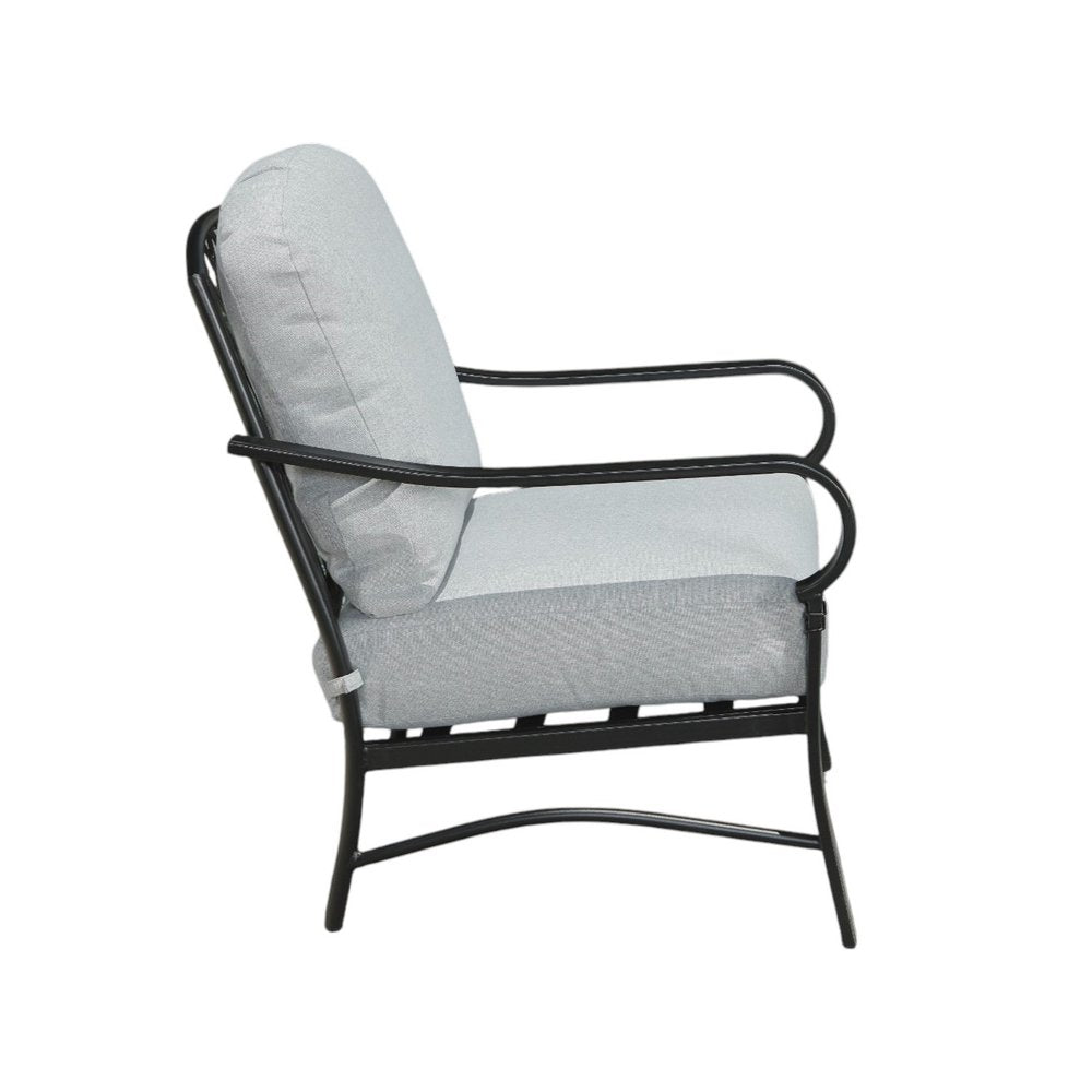 Four Piece Black and Light Gray Metal Outdoor Patio Set With Table HomeRoots