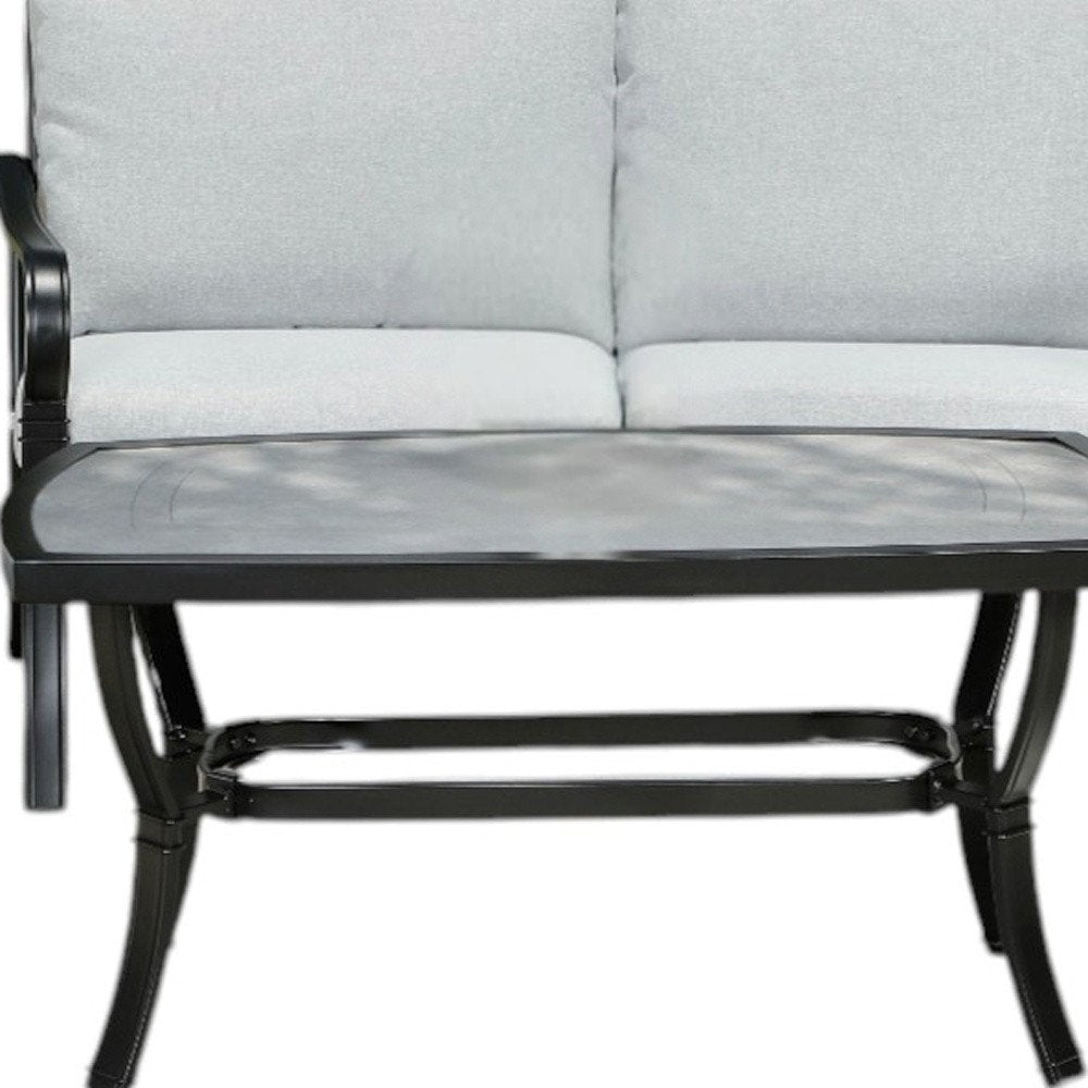Four Piece Black and Light Gray Metal Outdoor Patio Set With Table — view 8