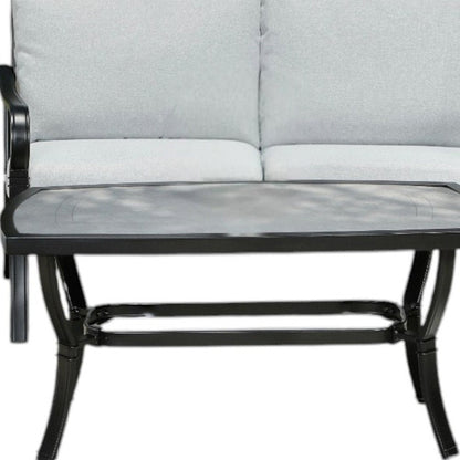 Four Piece Black and Light Gray Metal Outdoor Patio Set With Table HomeRoots
