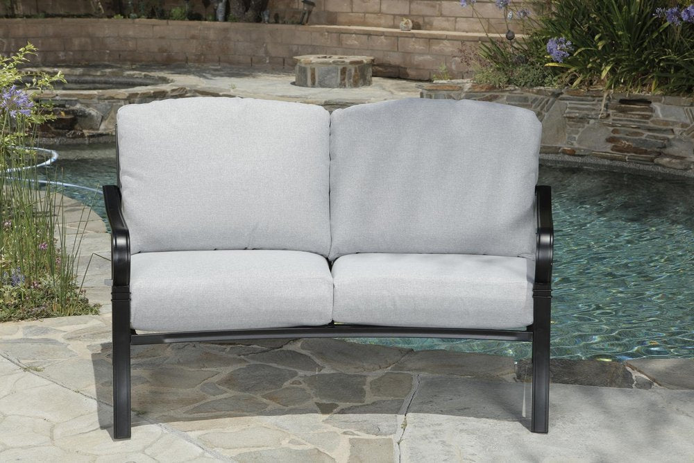 Four Piece Black and Light Gray Metal Outdoor Patio Set With Table HomeRoots