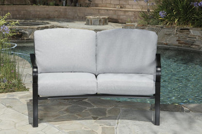 Four Piece Black and Light Gray Metal Outdoor Patio Set With Table HomeRoots