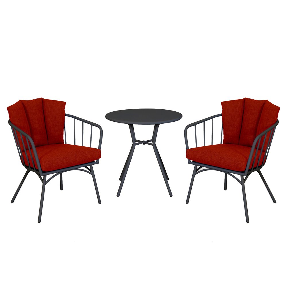 Three Piece Black and Red Metal Two Person Seating Group With Table HomeRoots