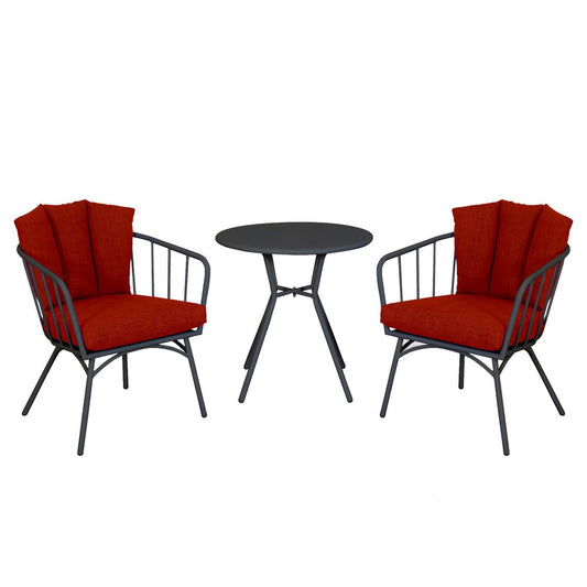 Three Piece Black and Red Metal Two Person Seating Group With Table