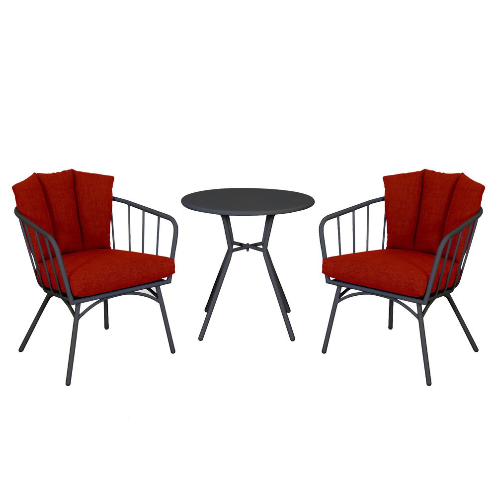 Three Piece Black and Red Metal Two Person Seating Group With Table — view 3