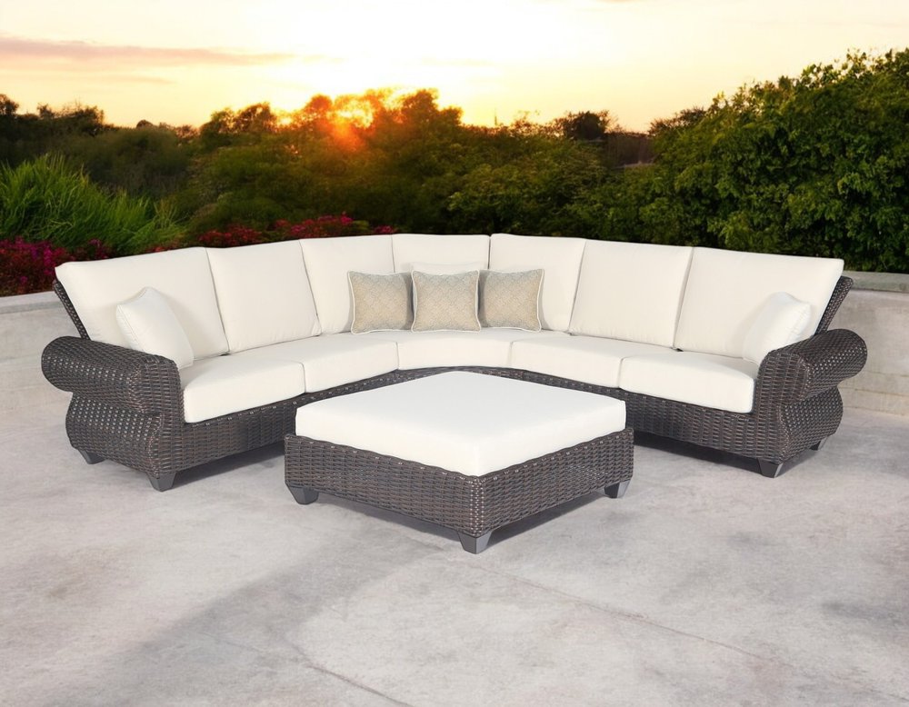 Four Piece Brown and White Wicker Sectional Seating Group — view 1