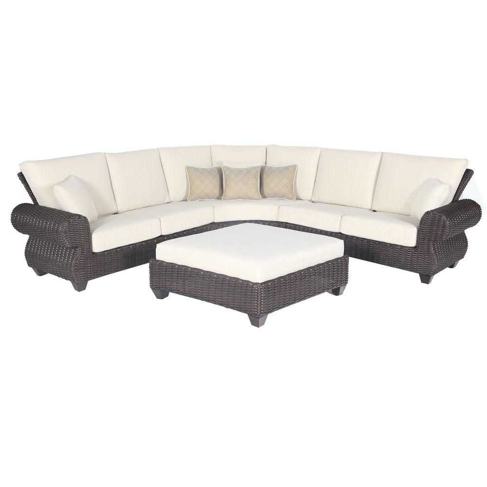 Four Piece Brown and White Wicker Sectional Seating Group — view 2