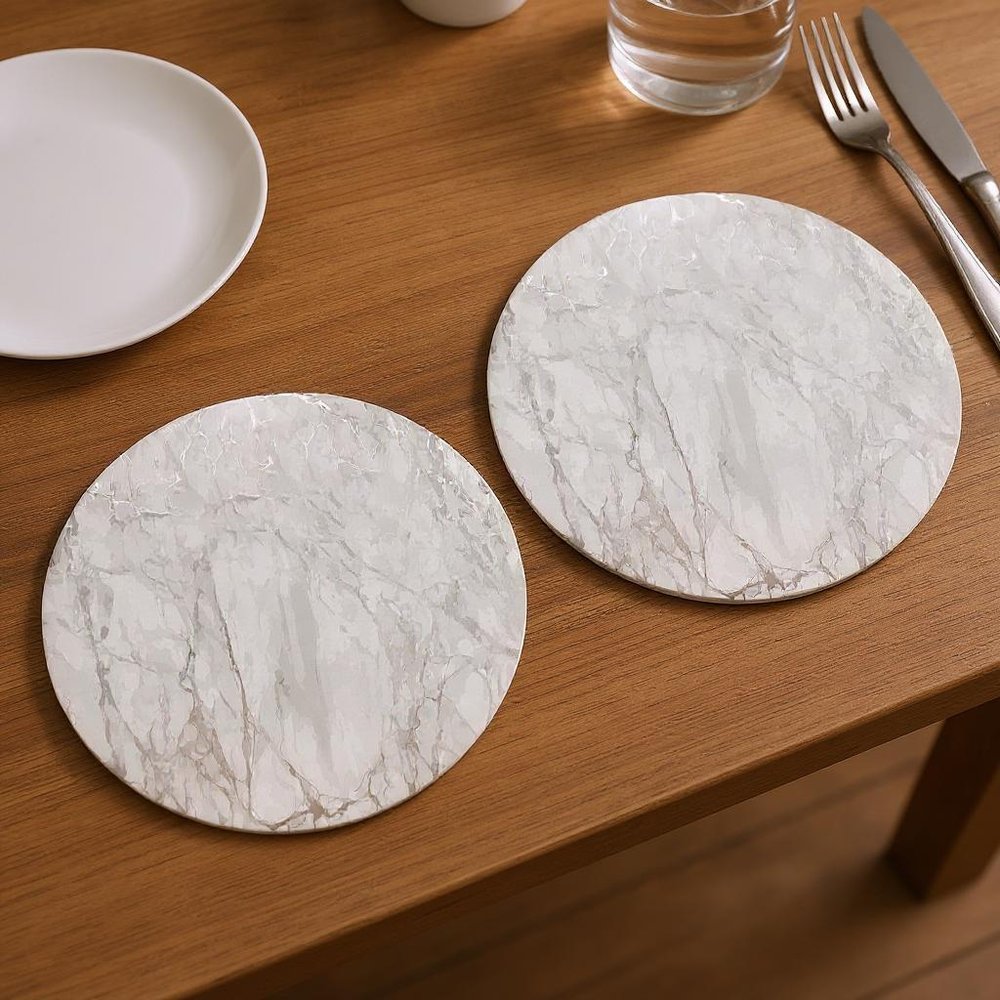 15" X 15" Silver And Gray Abstract Round Placemats HomeRoots
