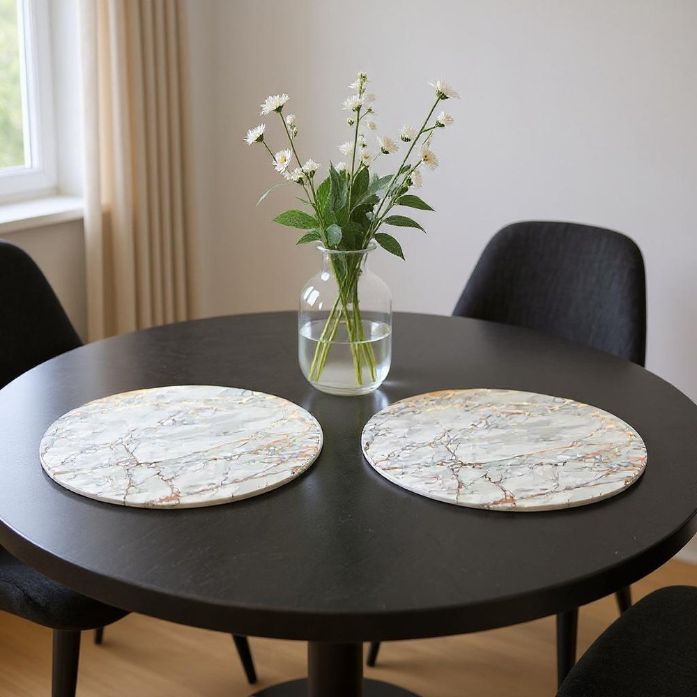 15" X 15" Gold Ivory And Gray Abstract Agglomerated cork Round Placemats HomeRoots