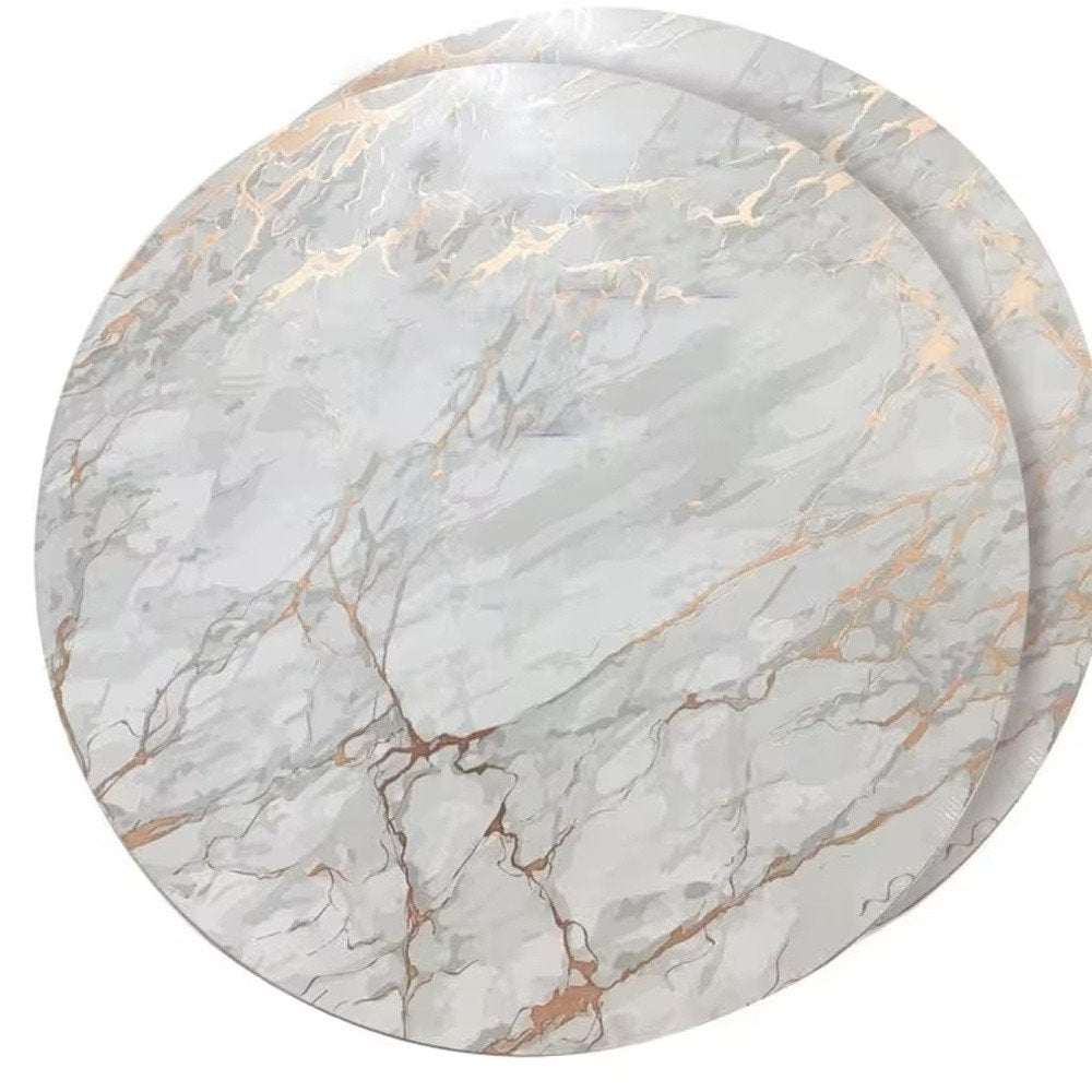 15" X 15" Gold Ivory And Gray Abstract Agglomerated cork Round Placemats HomeRoots