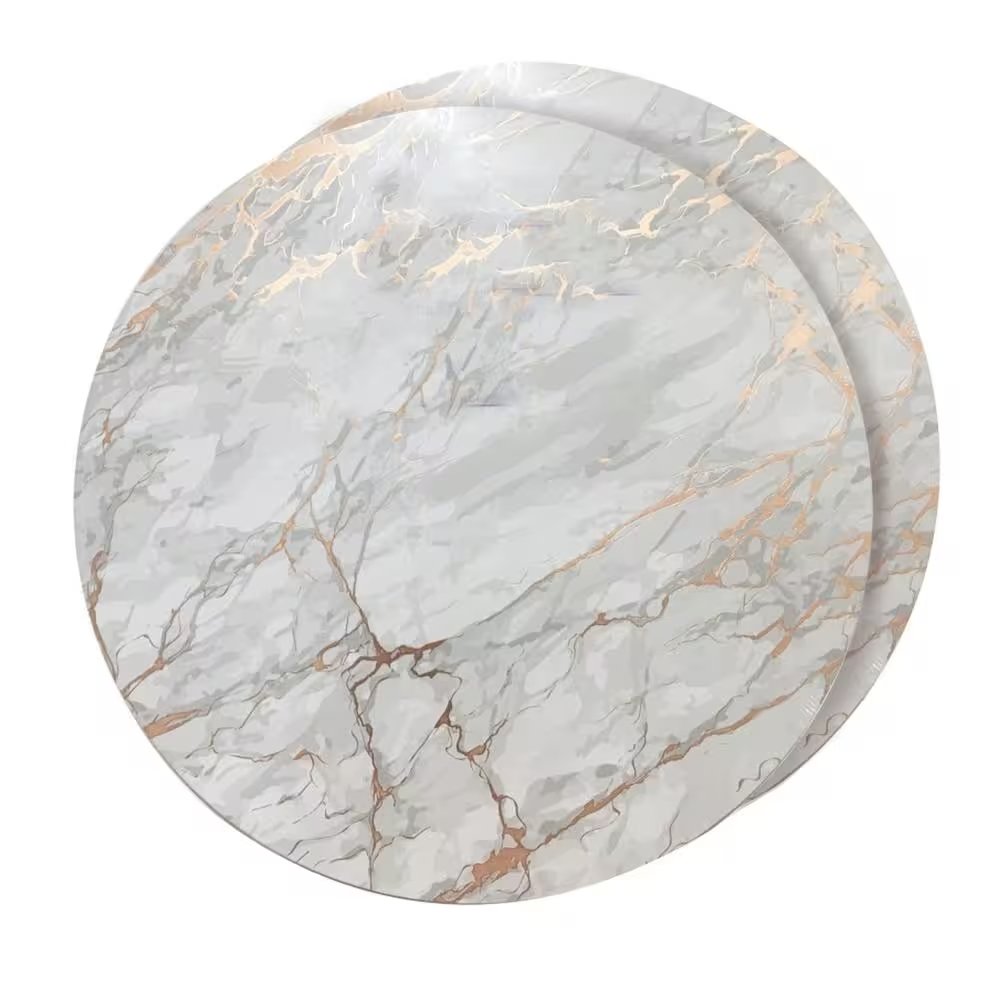 15" X 15" Gold Ivory And Gray Abstract Agglomerated cork Round Placemats HomeRoots