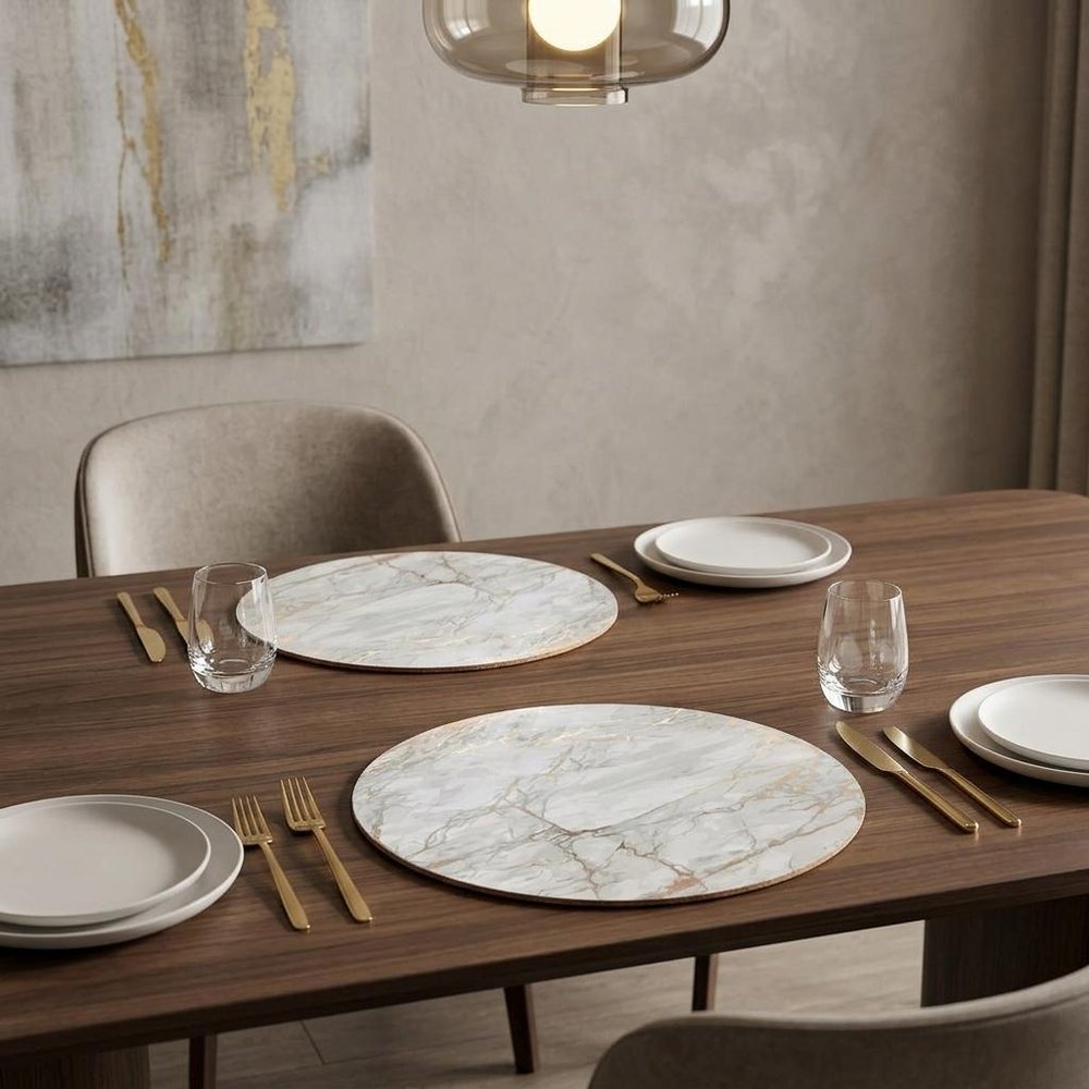 15" X 15" Gold Ivory And Gray Abstract Agglomerated cork Round Placemats HomeRoots