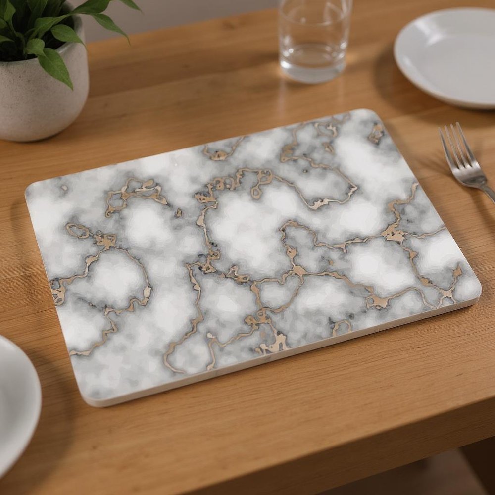 12" X 18" Gray And Gold Abstract Agglomerated cork Placemats HomeRoots