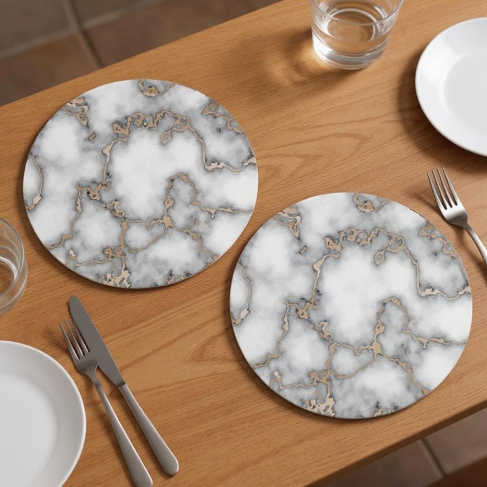 15" Set of Two Gold And Gray Abstract Round Placemats HomeRoots