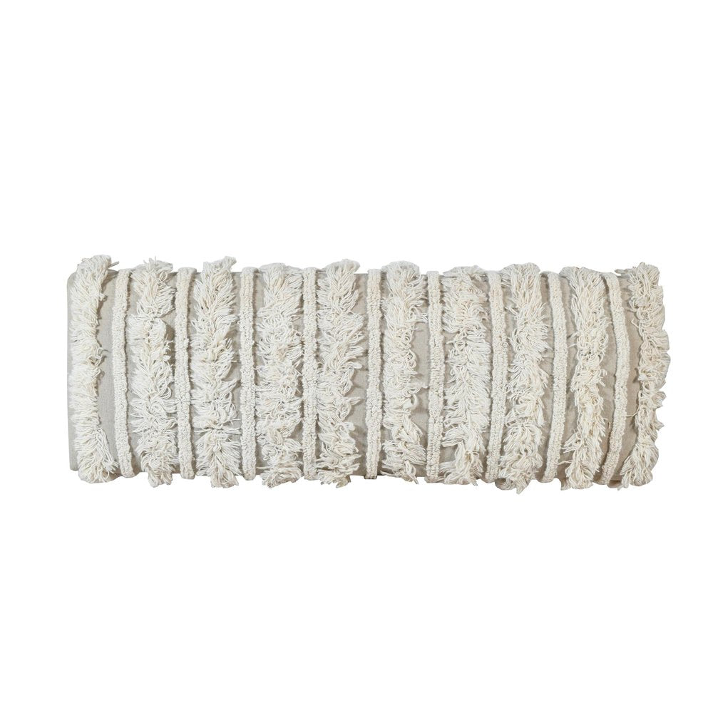 47" Cream Textural Boho Stripe Black Leg Upholstered Bench HomeRoots